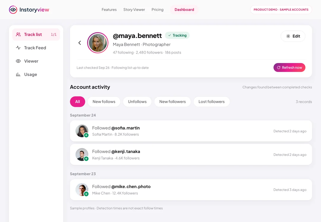 Instagram Follower Tracker — See Recent Follows | Instoryview
